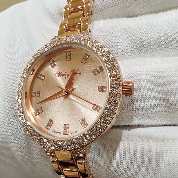 Voulez Vous Rose Gold Pink Crystal Accent Narrow Band Womens Wrist Watch New Bat main image 6